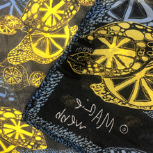 Load image into Gallery viewer, Lemon Black and Blue Silk Chiffon Scarf
