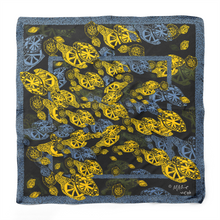 Load image into Gallery viewer, Lemon Black and Blue Silk Chiffon Scarf
